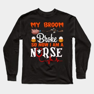 Funny Halloween Witch Riding Brooms On A Dark Desert Highway Cool Wind In My Hair Long Sleeve T-Shirt